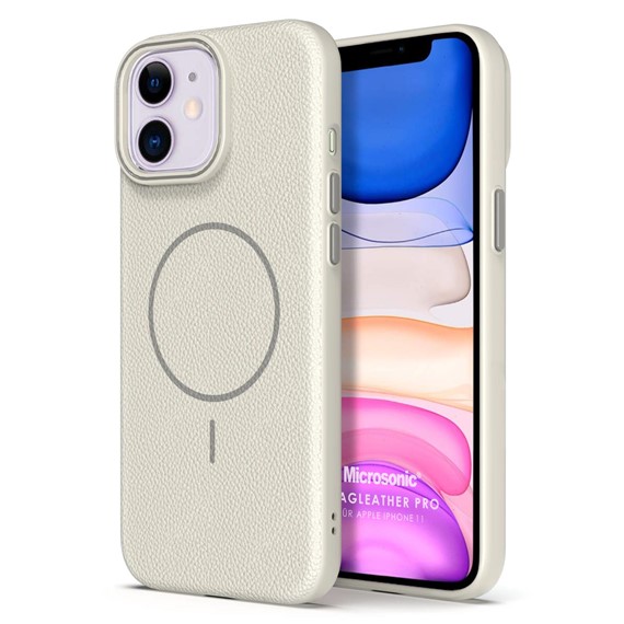 Microsonic Apple iPhone 11 Kılıf MagLeather Pro Bej 1