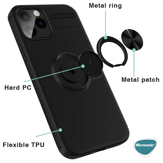 Microsonic Apple iPhone 11 Pro Kılıf Kickstand Ring Holder Siyah Rose 5