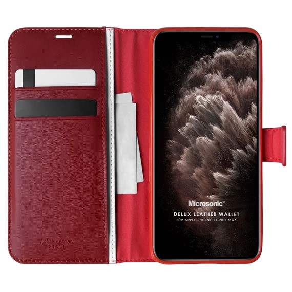 Microsonic Apple iPhone 11 Pro Max Kılıf Delux Leather Wallet Kırmızı 1