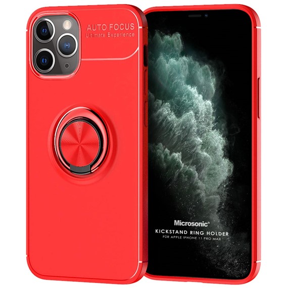Microsonic Apple iPhone 11 Pro Max Kılıf Kickstand Ring Holder Kırmızı 1