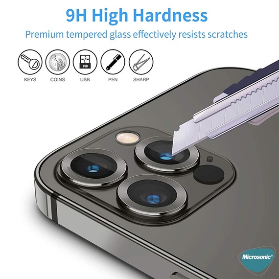Microsonic Apple iPhone 13 Pro Max Tekli Kamera Lens Koruma Camı Gümüş 7