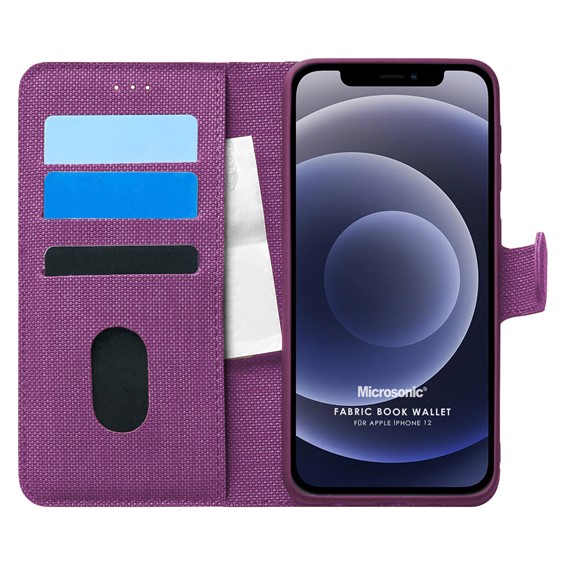 Microsonic Apple iPhone 12 Mini Kılıf Fabric Book Wallet Mor 1