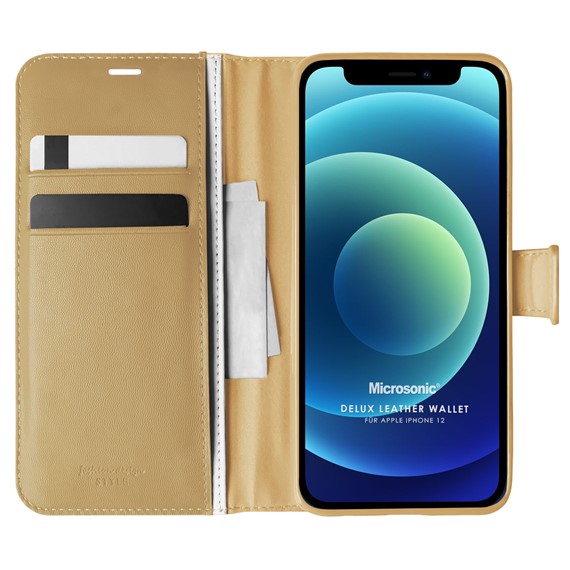 Microsonic Apple iPhone 12 Pro Max Kılıf Delux Leather Wallet Gold 1