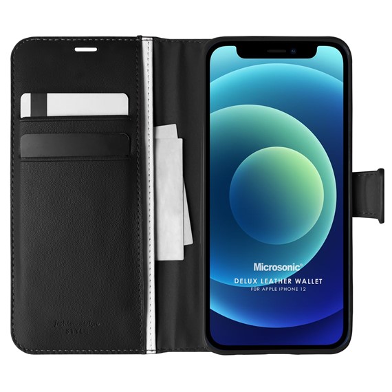 Microsonic Apple iPhone 12 Pro Max Kılıf Delux Leather Wallet Siyah 1