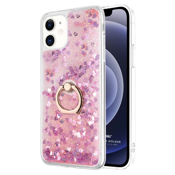 Microsonic Apple iPhone 12 Mini Kılıf Glitter Liquid Holder Pembe 1
