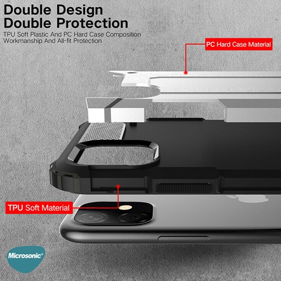 Microsonic Apple iPhone 12 Kılıf Rugged Armor Gümüş 4