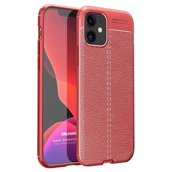 Microsonic Apple iPhone 12 Mini Kılıf Deri Dokulu Silikon Kırmızı 1