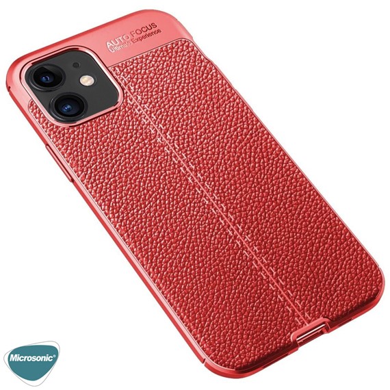 Microsonic Apple iPhone 12 Mini Kılıf Deri Dokulu Silikon Kırmızı 3