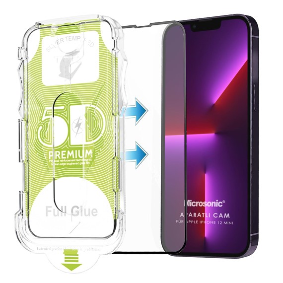 Microsonic Apple iPhone 12 Mini Magic Uygulama Aparatlı Tam Kapatan Ekran Koruyucu Siyah 1