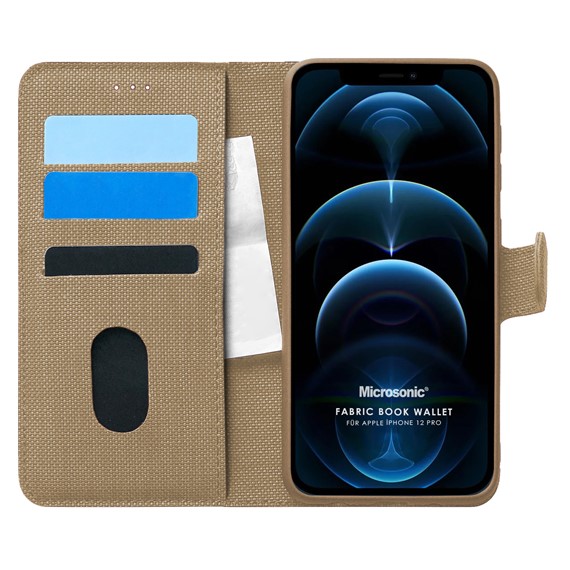 Microsonic Apple iPhone 12 Pro Kılıf Fabric Book Wallet Gold 1