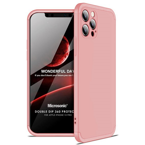 Microsonic Apple iPhone 12 Pro Kılıf Double Dip 360 Protective Rose Gold 1