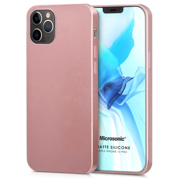 Microsonic Matte Silicone Apple iPhone 12 Pro Kılıf Rose Gold 1