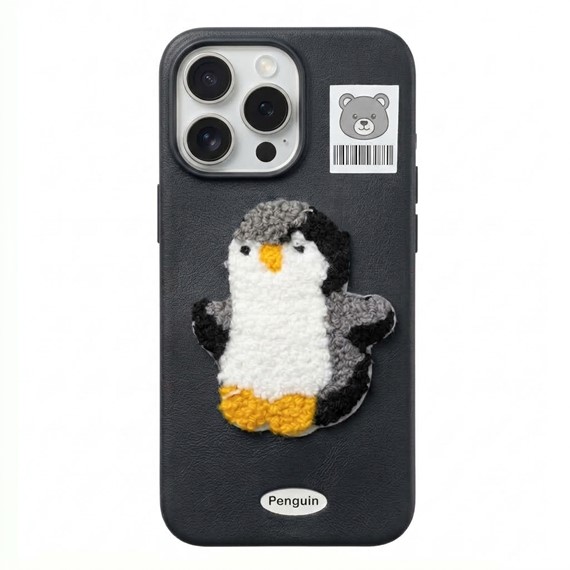 Microsonic Apple iPhone 12 Pro Kılıf Stitched Puppy Plush Siyah Klasik Penguen 1