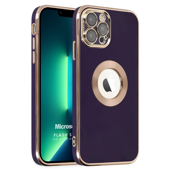 Microsonic Apple iPhone 13 Pro Max Kılıf Flash Stamp Koyu Mor 1