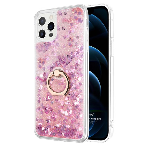 Microsonic Apple iPhone 12 Pro Max Kılıf Glitter Liquid Holder Pembe 1