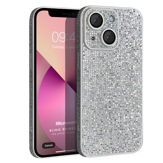 Microsonic Apple iPhone 13 Kılıf Bling Rhinestones Gümüş 1