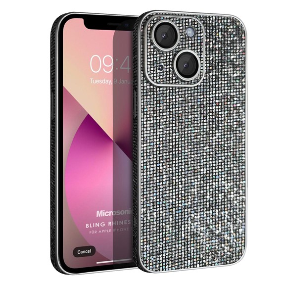 Microsonic Apple iPhone 14 Plus Kılıf Bling Rhinestones Koyu Gri 1