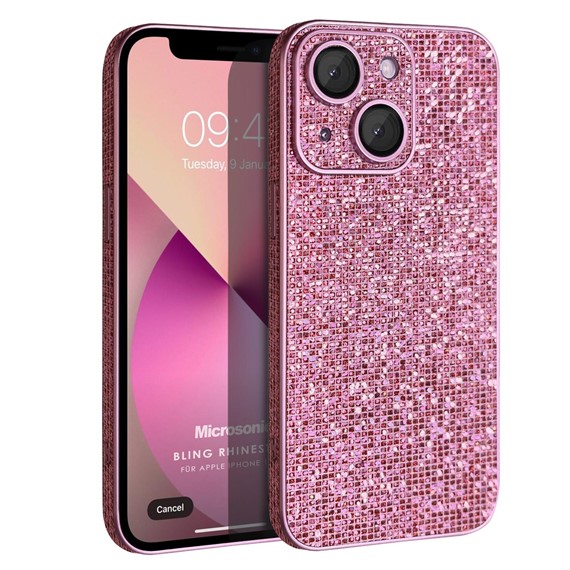 Microsonic Apple iPhone 14 Kılıf Bling Rhinestones Pembe 1