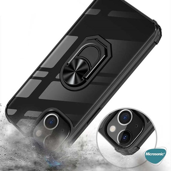 Microsonic Apple iPhone 14 Plus Kılıf Grande Clear Ring Holder Siyah 3