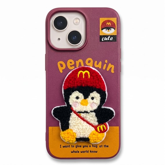 Microsonic Apple iPhone 14 Kılıf Stitched Puppy Plush Cute Penguin 1