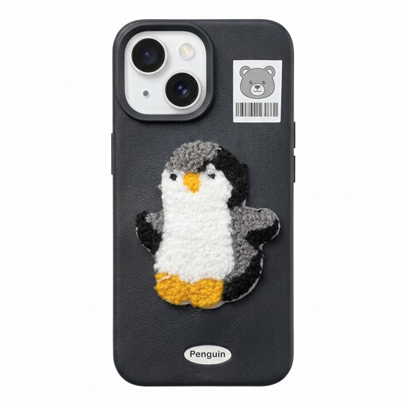 Microsonic Apple iPhone 13 Kılıf Stitched Puppy Plush Siyah Klasik Penguen 1