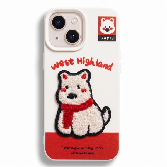 Microsonic Apple iPhone 15 Kılıf Stitched Puppy Plush West Highland Puppy 1