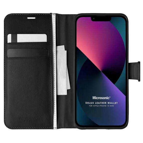 Microsonic Apple iPhone 13 Mini Kılıf Delux Leather Wallet Siyah 1