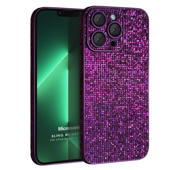 Microsonic Apple iPhone 13 Pro Kılıf Bling Rhinestones Mor 1