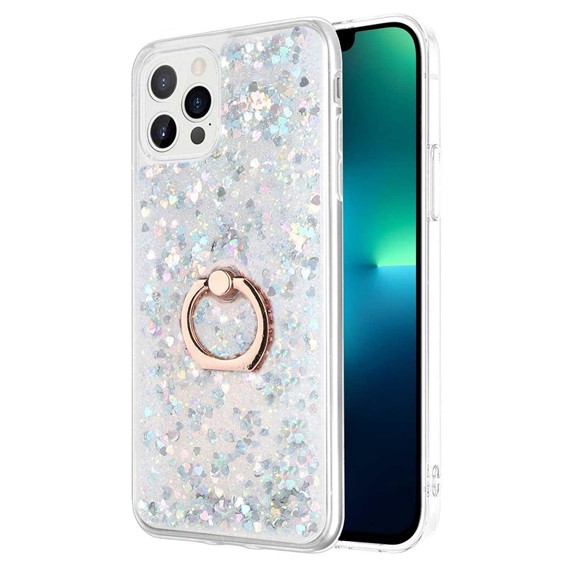 Microsonic Apple iPhone 13 Pro Max Kılıf Glitter Liquid Holder Gümüş 1