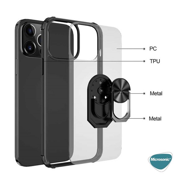 Microsonic Apple iPhone 13 Pro Kılıf Grande Clear Ring Holder Kırmızı 6