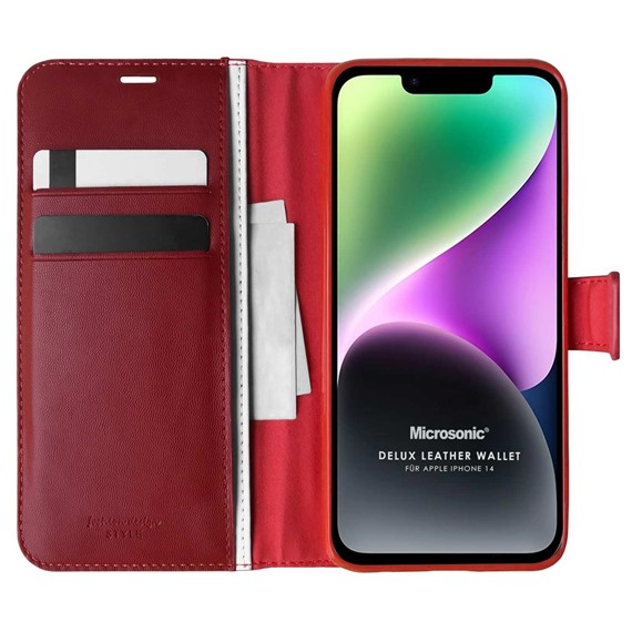 Microsonic Apple iPhone 14 Kılıf Delux Leather Wallet Kırmızı 1