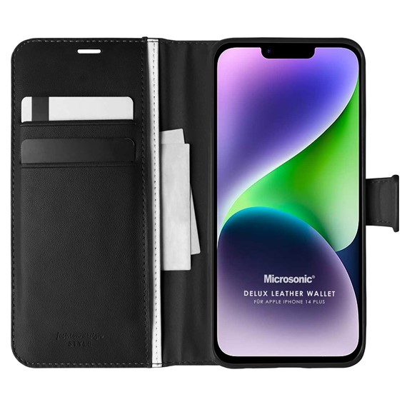 Microsonic Apple iPhone 14 Plus Kılıf Delux Leather Wallet Siyah 1