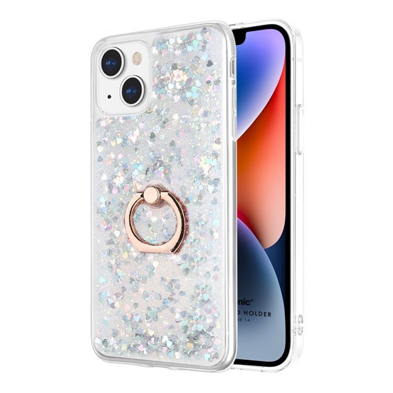 Microsonic Apple iPhone 14 Kılıf Glitter Liquid Holder Gümüş 1