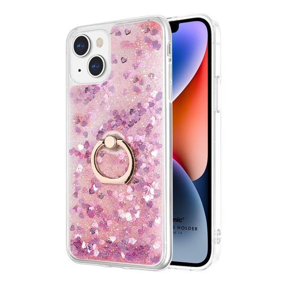 Microsonic Apple iPhone 14 Plus Kılıf Glitter Liquid Holder Pembe 1