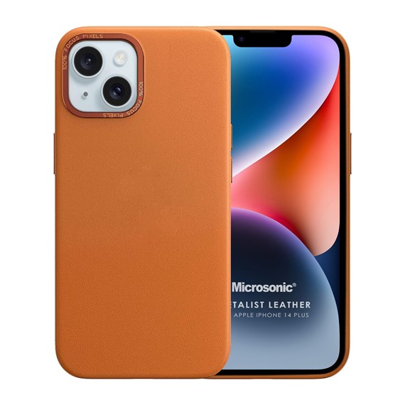 Microsonic Apple iPhone 14 Plus Kılıf Metalist Leather Turuncu 1