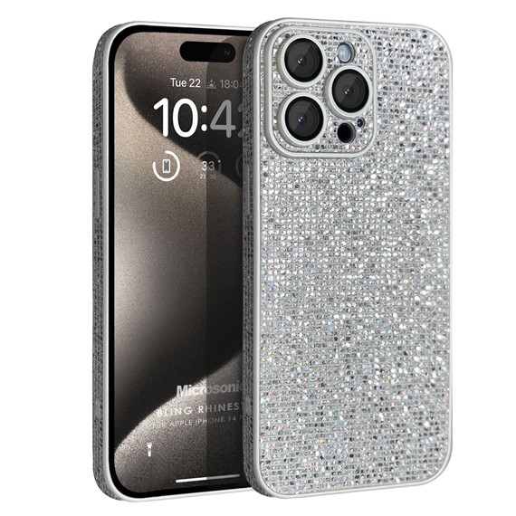 Microsonic Apple iPhone 14 Pro Max Kılıf Bling Rhinestones Gümüş 1