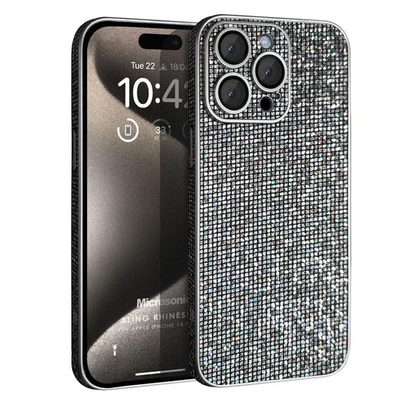 Microsonic Apple iPhone 14 Pro Kılıf Bling Rhinestones Koyu Gri 1