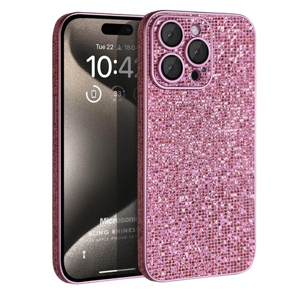 Microsonic Apple iPhone 14 Pro Kılıf Bling Rhinestones Pembe 1