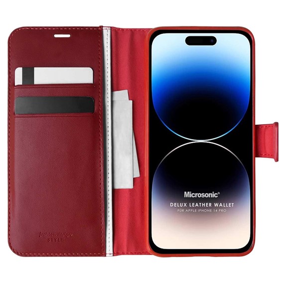 Microsonic Apple iPhone 14 Pro Kılıf Delux Leather Wallet Kırmızı 1