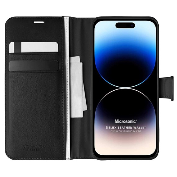 Microsonic Apple iPhone 14 Pro Kılıf Delux Leather Wallet Siyah 1