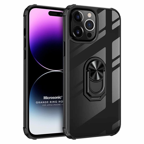 Microsonic Apple iPhone 15 Pro Kılıf Grande Clear Ring Holder Siyah 1