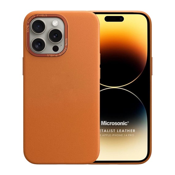 Microsonic Apple iPhone 14 Pro Kılıf Metalist Leather Turuncu 1