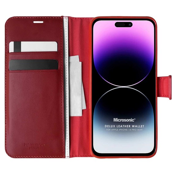 Microsonic Apple iPhone 14 Pro Max Kılıf Delux Leather Wallet Kırmızı 1