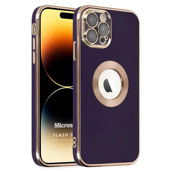 Microsonic Apple iPhone 14 Pro Max Kılıf Flash Stamp Koyu Mor 1