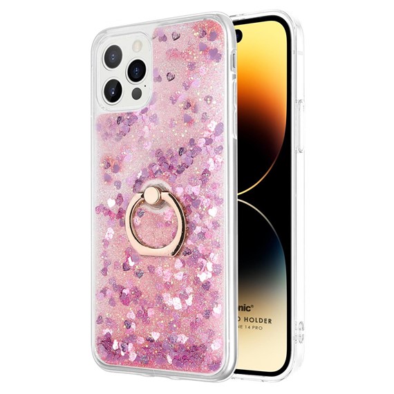 Microsonic Apple iPhone 14 Pro Max Kılıf Glitter Liquid Holder Pembe 1