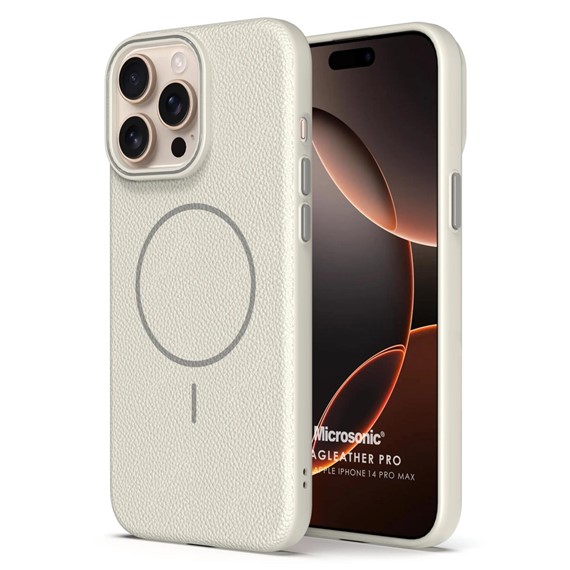 Microsonic Apple iPhone 14 Pro Max Kılıf MagLeather Pro Bej 1