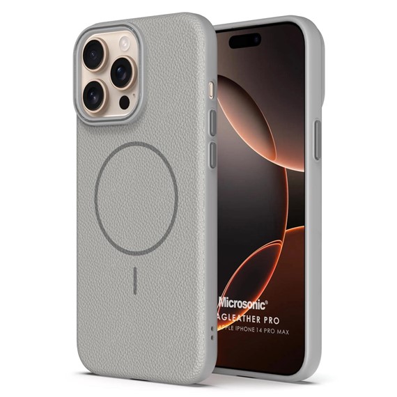 Microsonic Apple iPhone 14 Pro Max Kılıf MagLeather Pro Gri 1