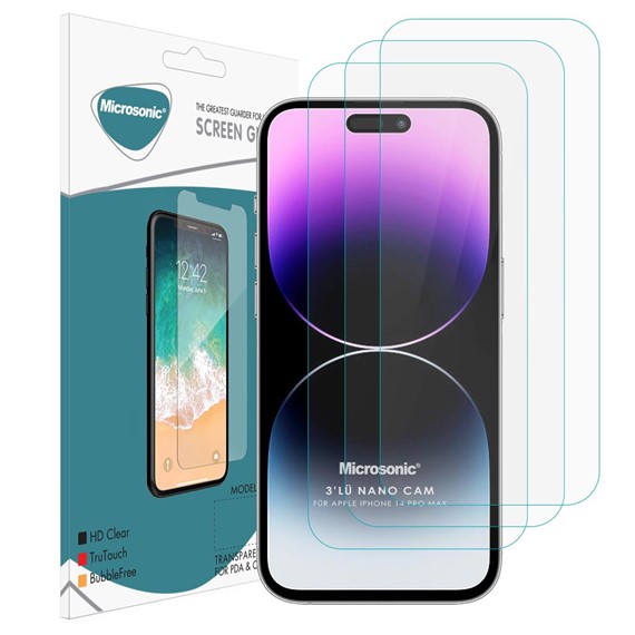 Microsonic Apple iPhone 14 Pro Max Screen Protector Nano Glass Cam Ekran Koruyucu 3 lü Paket 1