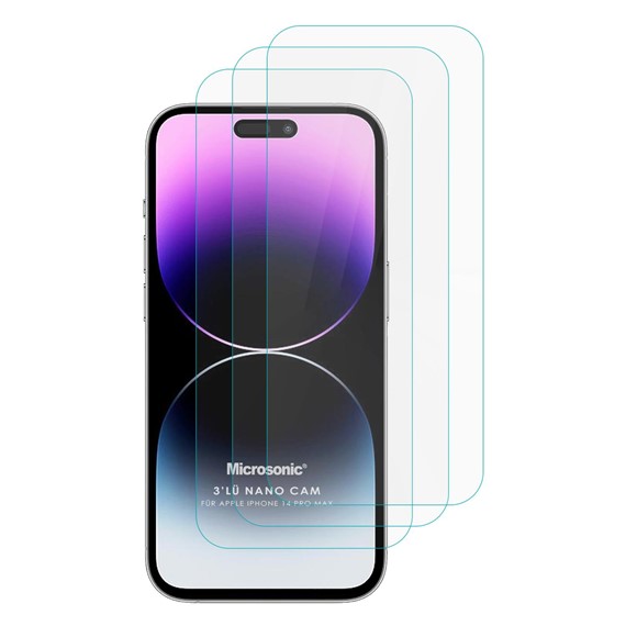 Microsonic Apple iPhone 14 Pro Max Screen Protector Nano Glass Cam Ekran Koruyucu 3 lü Paket 2