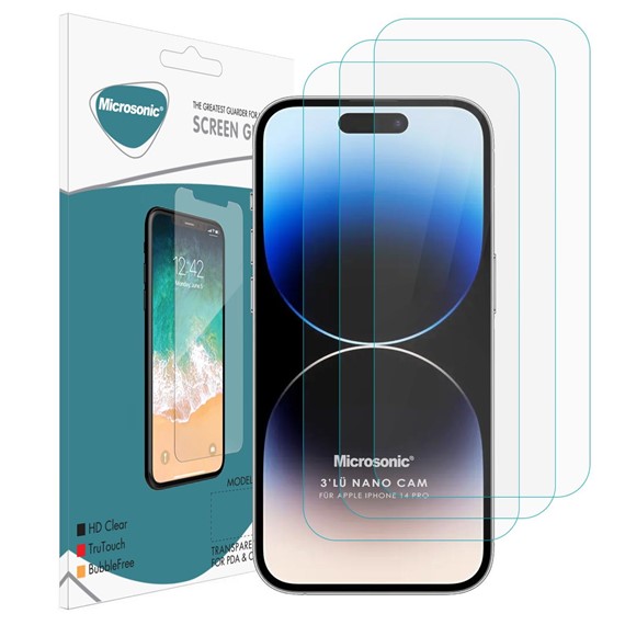 Microsonic Apple iPhone 14 Pro Screen Protector Nano Glass Cam Ekran Koruyucu 3 lü Paket 1